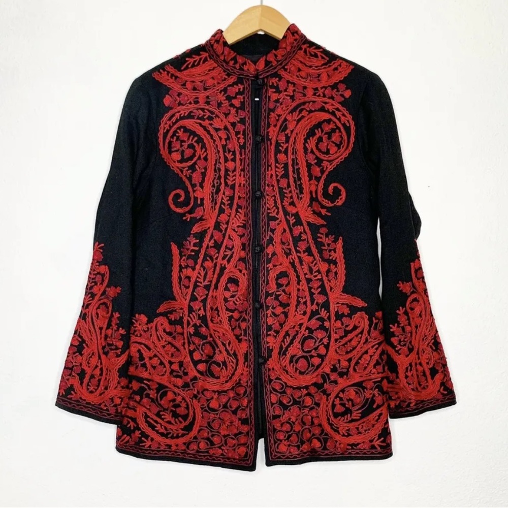 Coldwater Creek Embroidered Tunic Jacket Petite Small Tribal Boho Wearable Art